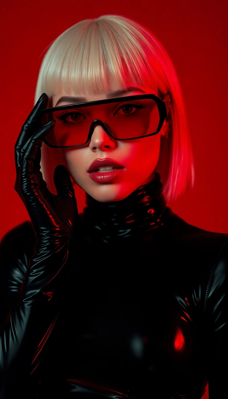 HD iPhone AI Y2K Woman Fashion Model in Black and Red Sleek Wallpaper
